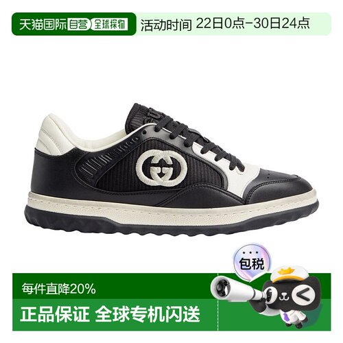 自营欧洲直邮GUCCI/古驰 女士黑色白色皮革MAC80低帮系带运动鞋