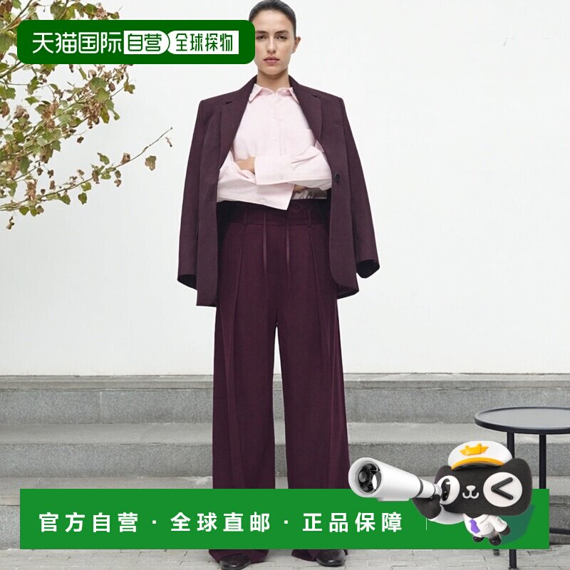 自营欧洲直邮Mango芒果 女士紫色褶裥裤搭配腰部阔腿裤西装裤