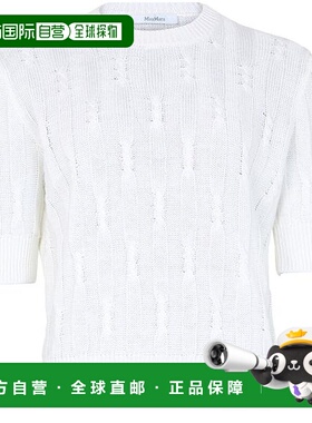 自营欧洲直邮MAXMARA麦丝玛拉 Album女士白色亚麻圆领短袖针织衫