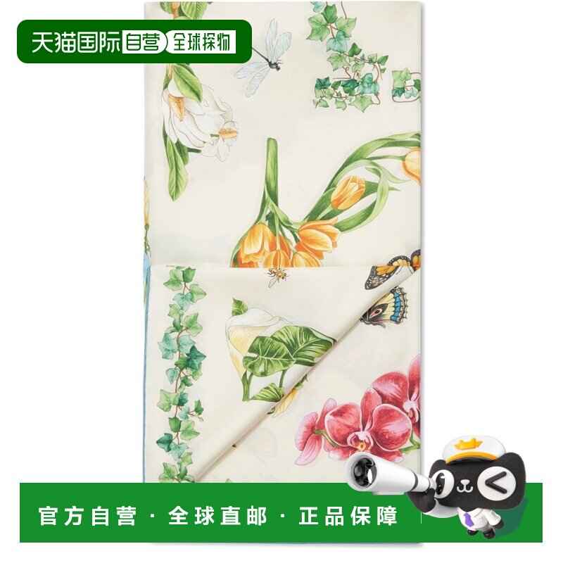 欧洲直邮自营FERRAGAMO菲拉格慕 女士米色/蓝色印花丝质方巾配饰