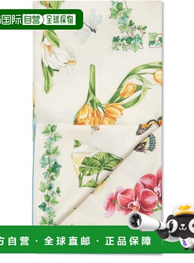 欧洲直邮自营FERRAGAMO菲拉格慕 女士米色/蓝色印花丝质方巾配饰