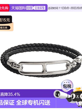 自营1h可退 欧洲直邮Hermes/爱马仕 女士黑色小牛皮双圈 Roulis