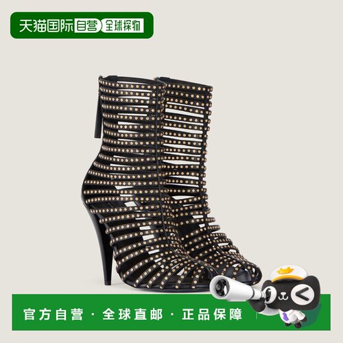 自营欧洲直邮Givenchy纪梵希 Cage女士黑色皮革铆钉镂空短靴高跟
