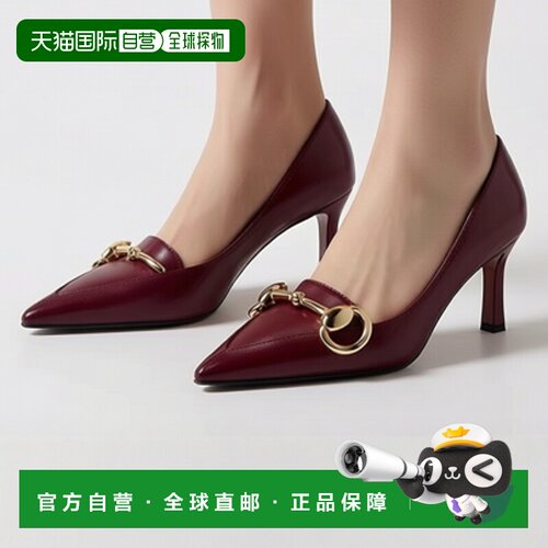 自营欧洲直邮GUCCI古驰 Boulevard女士皮革酒红色高跟鞋单鞋