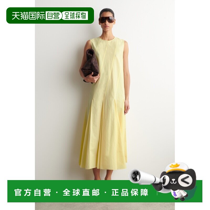 自营欧洲直邮COS 女士黄色棉麻褶裥长款连衣裙吊带图片