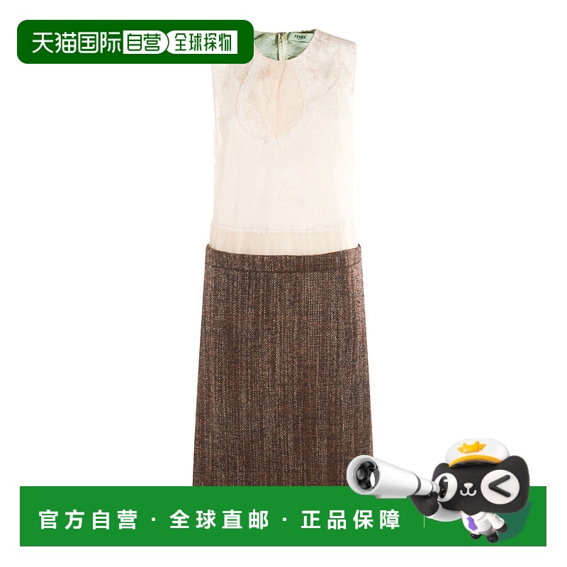 1h可退 香港直邮Fendi 芬迪 女士 浅褐色棕色羊毛连衣裙 FDD425AV