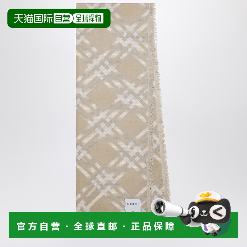 香港直邮Burberry 巴宝莉 女士 Beige/ecru 格纹真丝羊毛围巾 811