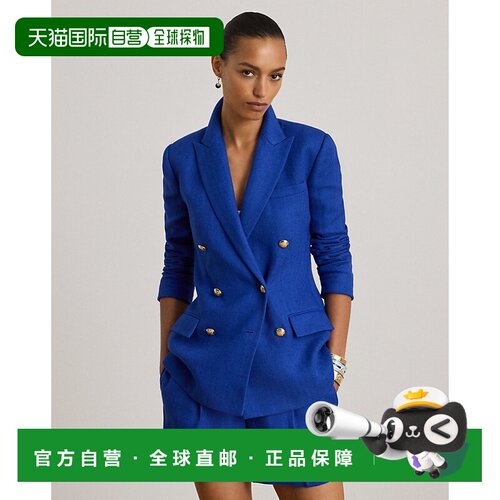 自营欧洲直邮Ralph Lauren拉夫劳伦 女士皇家蓝亚麻棉质双排扣西