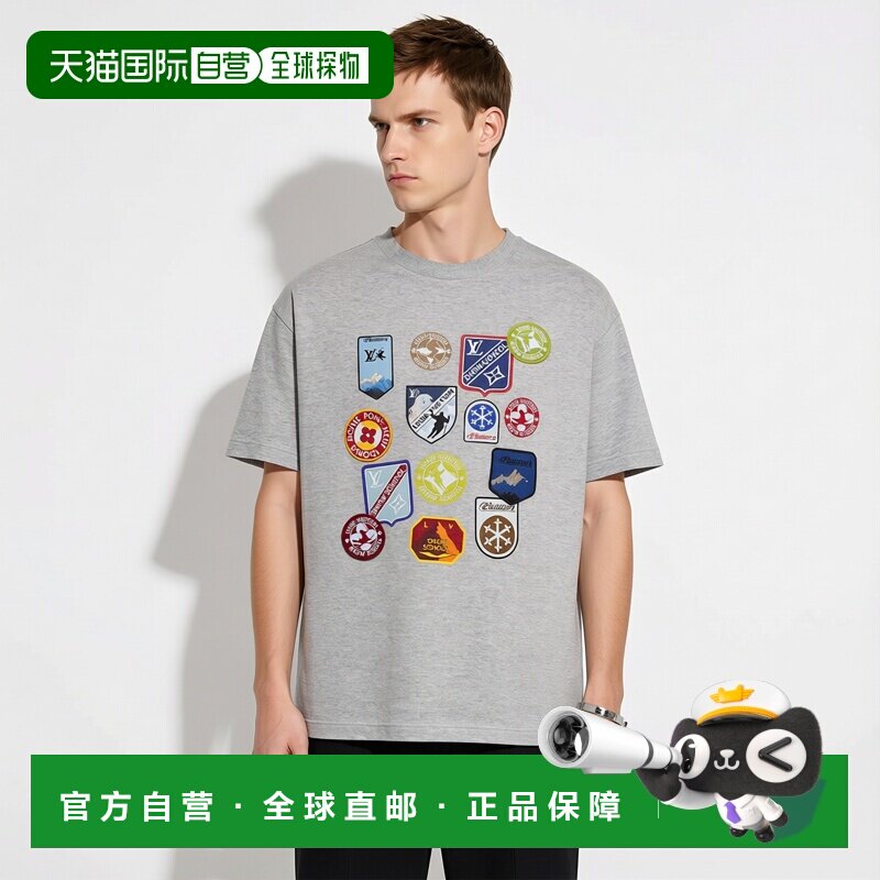 自营1h可退 欧洲直邮LV路易威登 男士灰色棉滑雪主题印花短袖T恤
