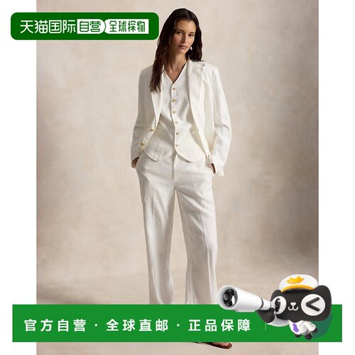 自营欧洲直邮Ralph Lauren拉夫劳伦 女士白色亚麻高腰直筒长裤