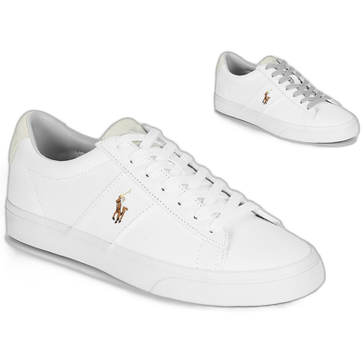 欧洲直邮polo ralph lauren 男女同款白色平底低帮舒适时尚帆布鞋