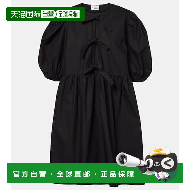1h可退 香港直邮GANNI 甘尼 女士 蝴蝶结装饰棉府绸迷你连衣裙