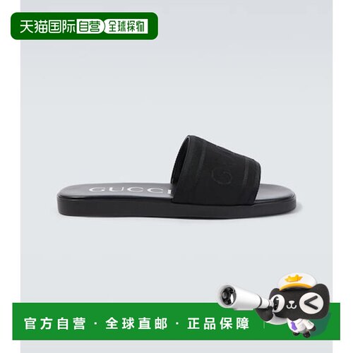 1h可退 香港直邮Gucci 古驰 男士 徽标帆布皮革凉拖 black黑色 舒