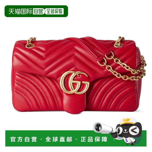 自营欧洲直邮GUCCI古驰 GG Marmont女士红色绗缝纳帕皮革肩背包
