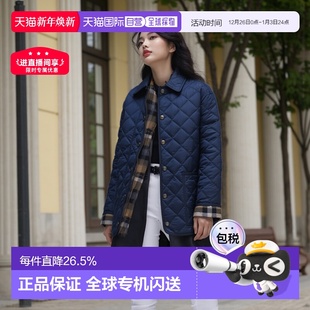 自营欧洲直邮BURBERRY博柏利 棉服外套 女士单排扣翻领海军蓝长袖