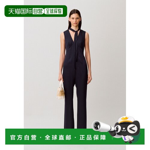 自营欧洲直邮Claudie Pierlot 女士藏青色缎面V领无袖连体裤性感
