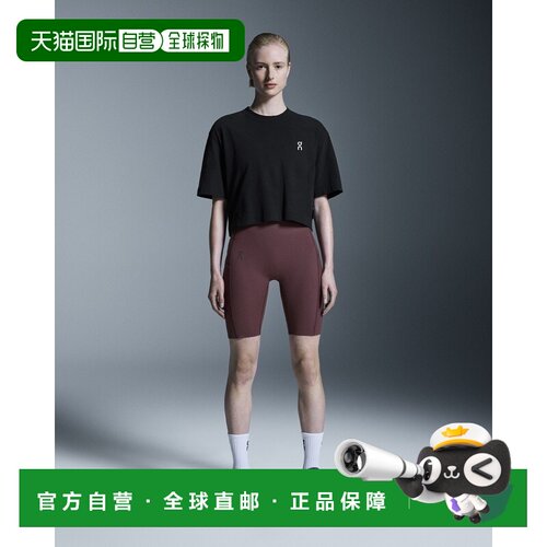 自营欧洲直邮On昂跑 Club系列女士黑色棉logo印花短袖T恤