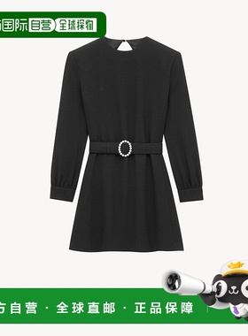 自营欧洲直邮YSL圣罗兰 女士黑色醋酸纤维纽扣开合长袖连衣裙短款