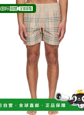 1h可退 香港直邮Burberry 巴宝莉 男士 驼色渐变格纹泳裤 8121695