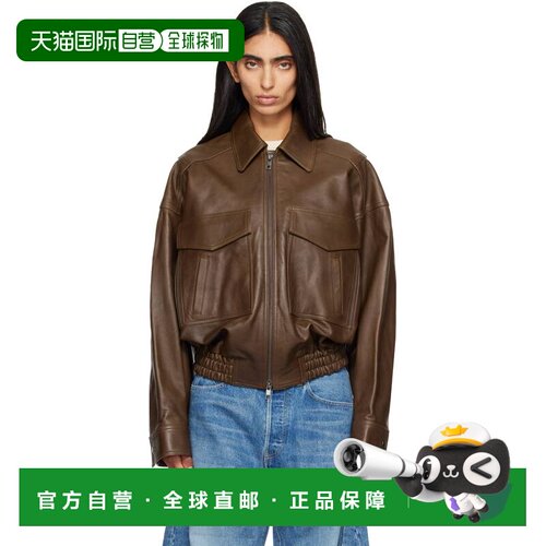 1h可退 香港直邮Staud 女士 棕色 Eugene 皮革夹克 R25F8111CLTRU