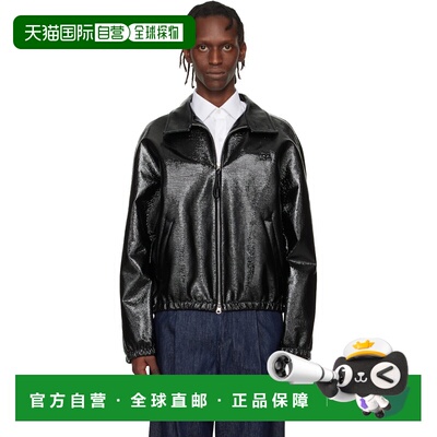 香港直邮Courreges 男士 黑色 Vinyl Zipped 飞行员夹克 126CBL34