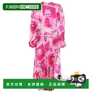 1h可退 香港直邮Balenciaga 巴黎世家 女士 crêpe 扭曲印花中长