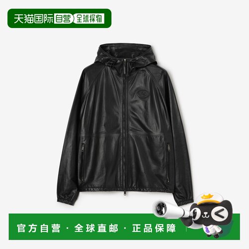自营欧洲直邮Burberry博柏利 Clapton男士黑色皮革连帽夹克外套