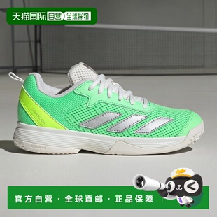 欧洲直邮Adidas阿迪达斯 Courtflash儿童荧光绿/银色网布运动鞋