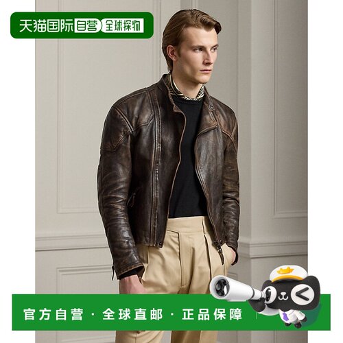 自营欧洲直邮Ralph Lauren拉夫劳伦 男士深棕色皮革Thruxton机车