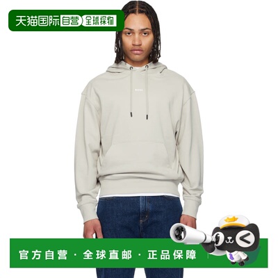 香港直邮BOSS 波士 男士 灰色 Fleece Cotton Terry Contrast Log