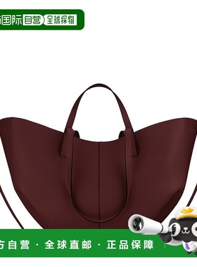 自营欧洲直邮POLENE Cyme女士黑樱桃色小牛皮手提包托特包单肩包