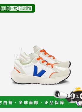 自营欧洲直邮VEJA Canary儿童白色/靛蓝色聚酯纤维V标识弹性鞋带