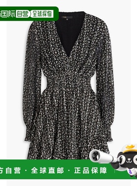 1h可退 香港直邮Maje 女士 裹式印花提花迷你连衣裙 MFPRO03884B0