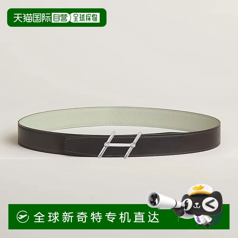 1h可退 欧洲直邮Hermes/爱马仕 男士乌木色/雪灰色小牛皮腰带32mm