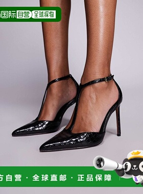 1h可退 香港直邮ASOS 女士 Prime 设计T带高跟鳄鱼纹鞋(黑色)