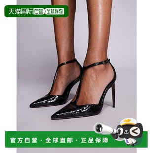 香港直邮ASOS 黑色 女士 设计T带高跟鳄鱼纹鞋 Prime 1h可退