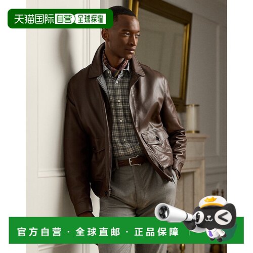 自营欧洲直邮Ralph Lauren拉夫劳伦 男士深棕色皮革Everett飞行员