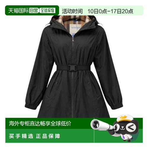 自营欧洲直邮Burberry/博柏丽 女士黑色锦纶徽标刻印金属卡扣连帽