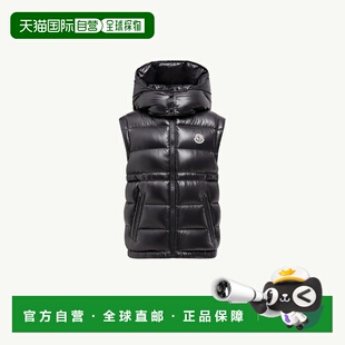 欧洲直邮Moncler盟可睐 Ania女孩黑色亮面尼龙连帽无袖羽绒服