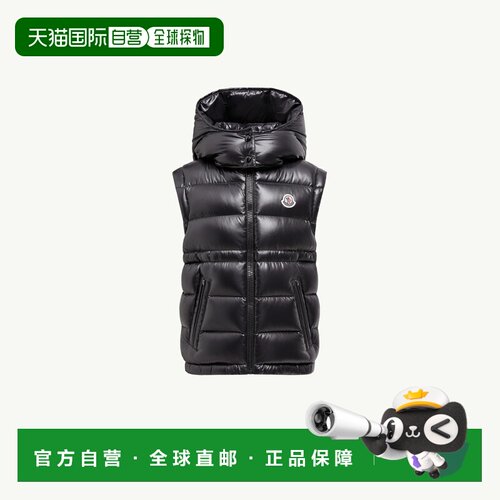 欧洲直邮Moncler盟可睐 Ania女孩黑色亮面尼龙连帽无袖羽绒服
