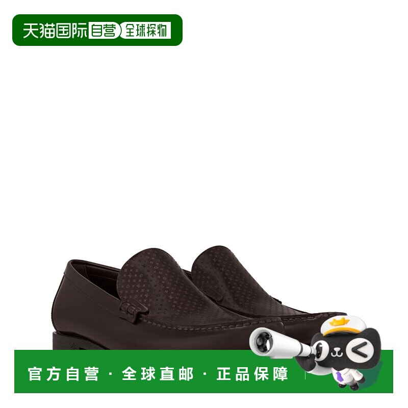 自营欧洲直邮LV路易威登 男士棕色皮革老花图案乐福鞋一脚蹬