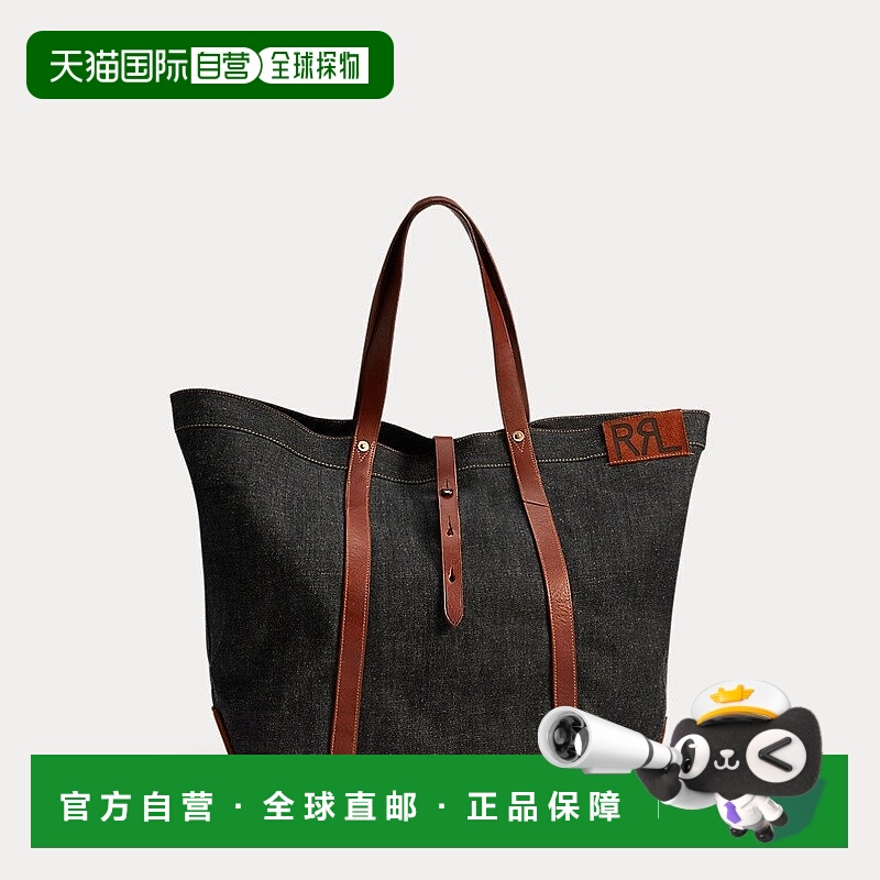 自营欧洲直邮RALPH LAUREN拉夫劳伦RRL皮革边饰牛仔布托特包