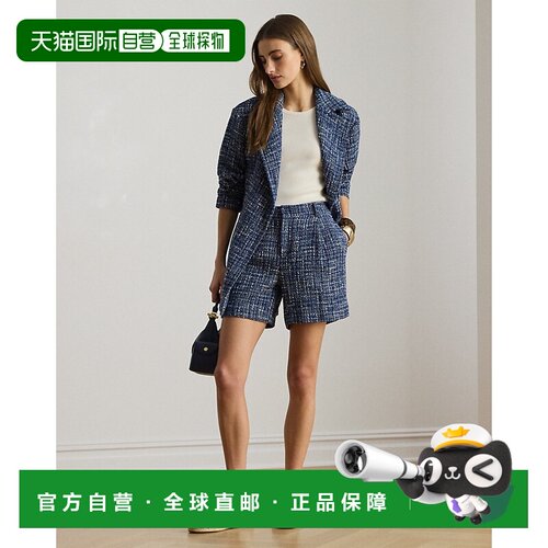 自营欧洲直邮Ralph Lauren拉夫劳伦 女士海军蓝/多色粗花呢褶皱短