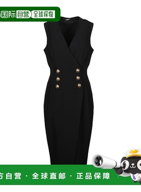 香港直邮Balmain 黑色双排扣V领连衣裙 UF16533V089