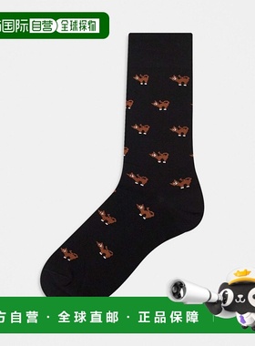 1h可退 香港直邮Paul Smith 男士 all over 猫眼印花袜子(黑色)