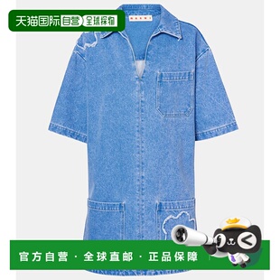 1h可退 香港直邮Marni 玛尼 女士 贴布牛仔迷你连衣裙 blue蓝色