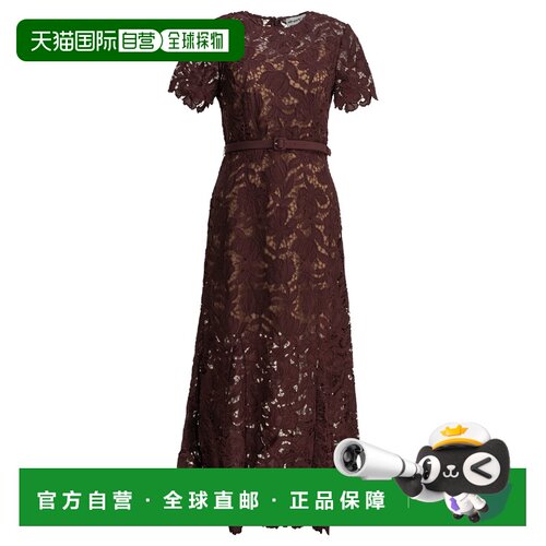 香港直邮Self-Portrait 女士 蕾丝中长连衣裙 PF26107MBUBURGUNDY