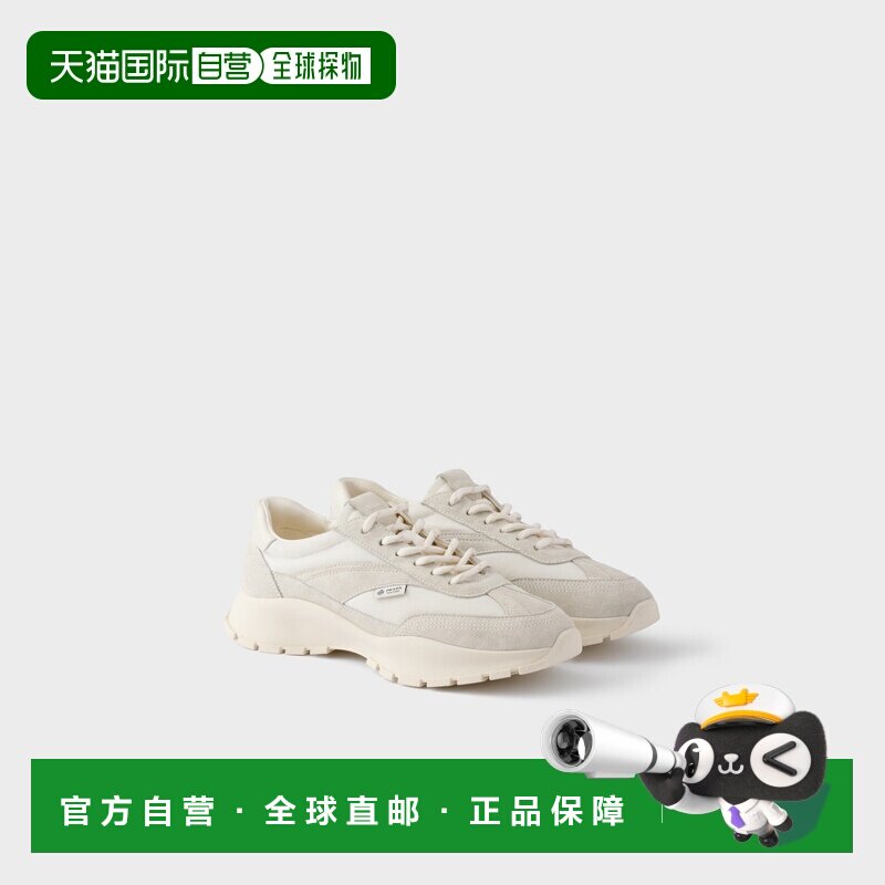 欧洲直邮自营PRADA普拉达 女士白色聚酰胺网眼绒面革运动鞋老爹鞋