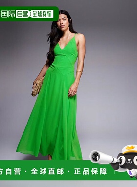 香港直邮ASOS 女士 设计背心吊带三角形缝线绿色长款连衣裙长裙