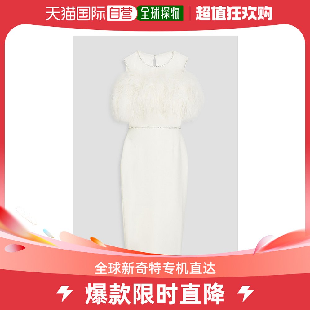 香港直邮Jenny Packham 女士皮草精饰弹力绉中长连衣裙 女装/女士精品 连衣裙 原图主图